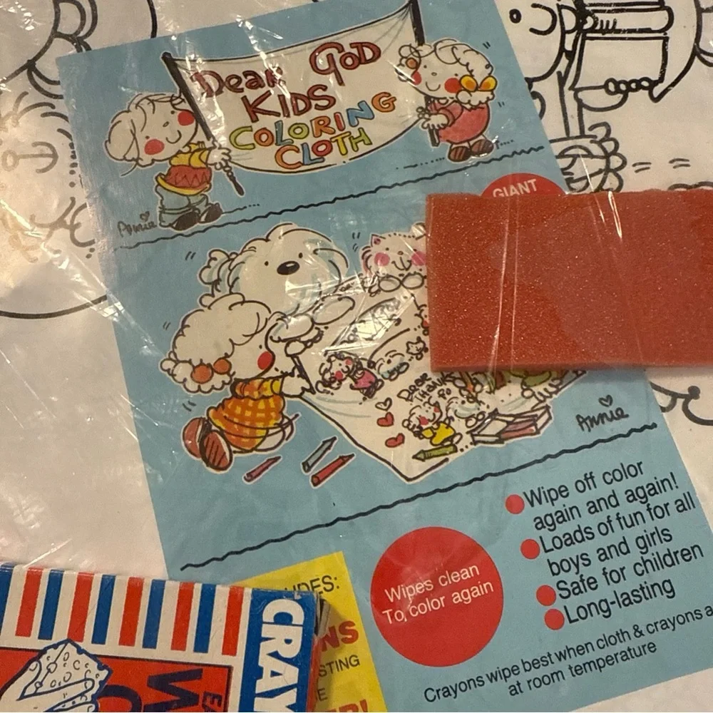 Vintage 1984 Dear God Kids‎ Coloring Cloth Count Your Blessings Poster w/Crayons